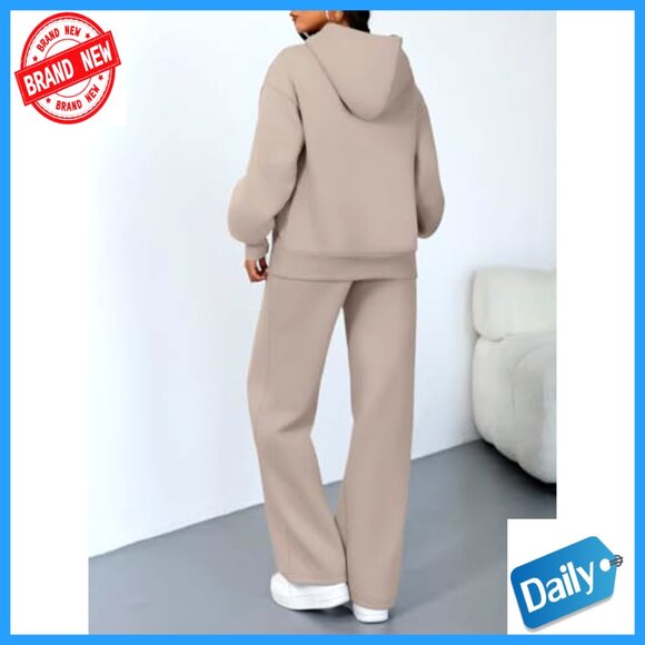 Oversized Hoodie Sweatsuit Set Wide Leg Pants Lounge Travel Activewear - Picture 4 of 6